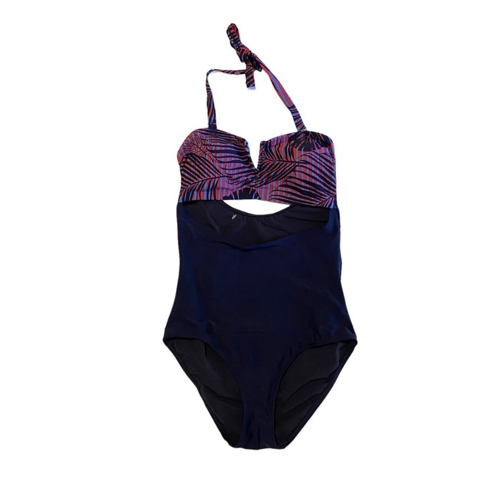 NWOT BODYFLIRT Women Size 8 Navy Tropical Print‎ Cut Out One Piece Swimsuit